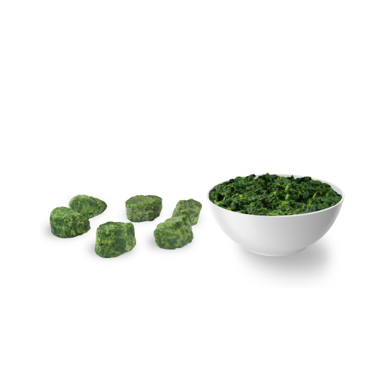 Cut spinach portions